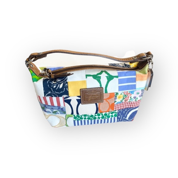 Coach 𑁍 Patchwork Mini Bag Leather Top Handle 𑁍 Spring Multi Color Mixed Print - Picture 10 of 16